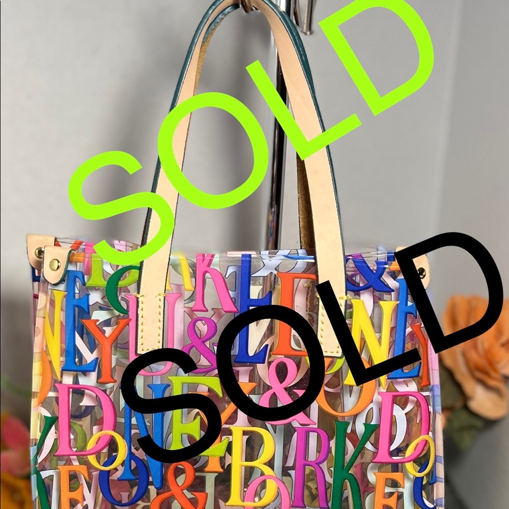 SOLD Dooney and Bourke clear Multi Color Monogram Beach, Lunch Bag, Shopper,